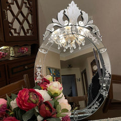 Beautiful Antique Venetian beveled and engraved glass wall mirror