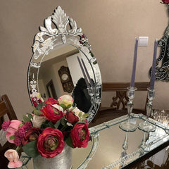 Beautiful Antique Venetian beveled and engraved glass wall mirror