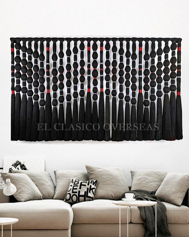 Black Macrame wall hanging, Tapestry for Boho Home Decor Over the Bed Decor